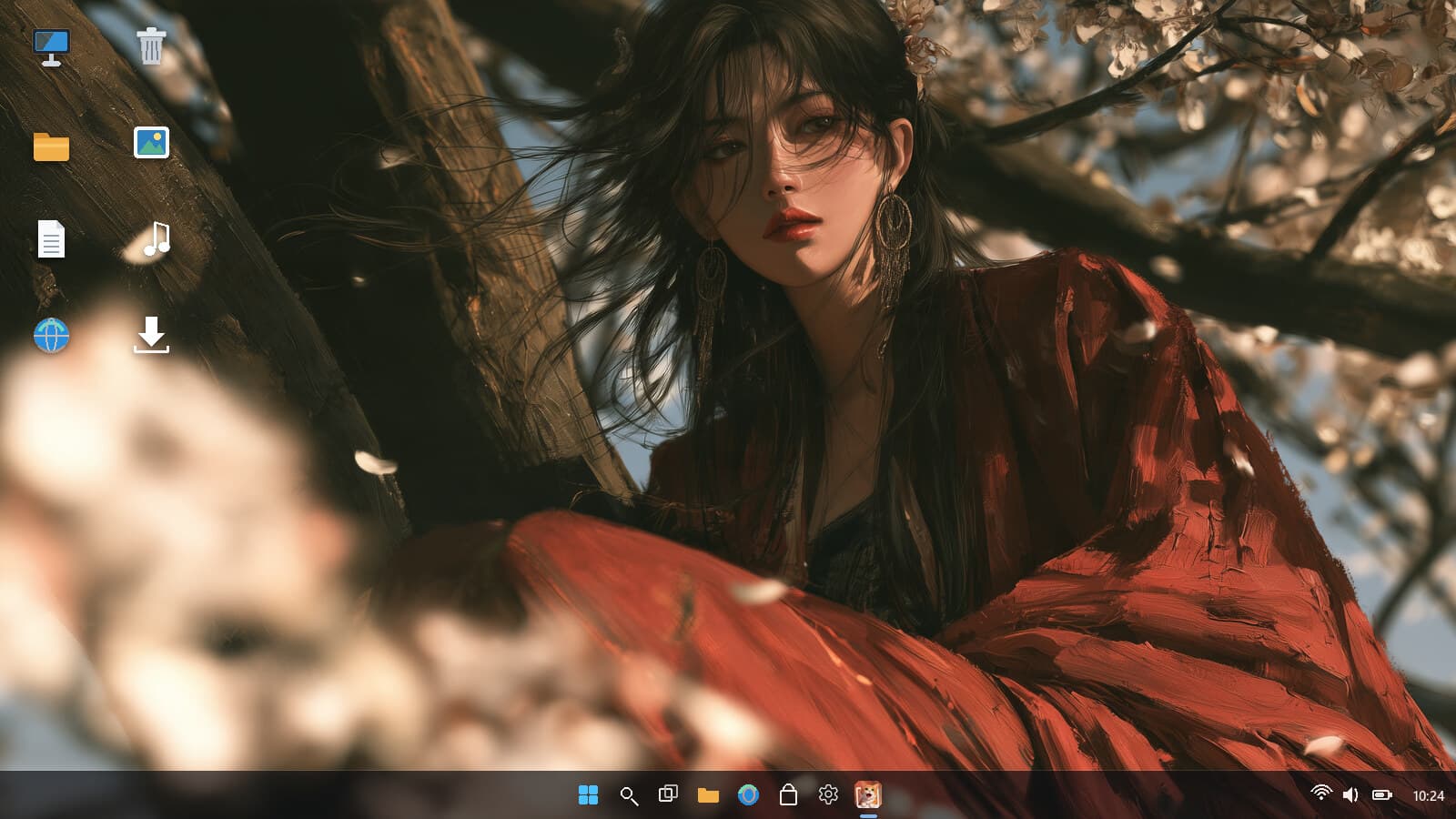 VividPaper Desktop-Demo: ein Live-Wallpaper und ein statisches Wallpaper unter den Desktop-Symbolen