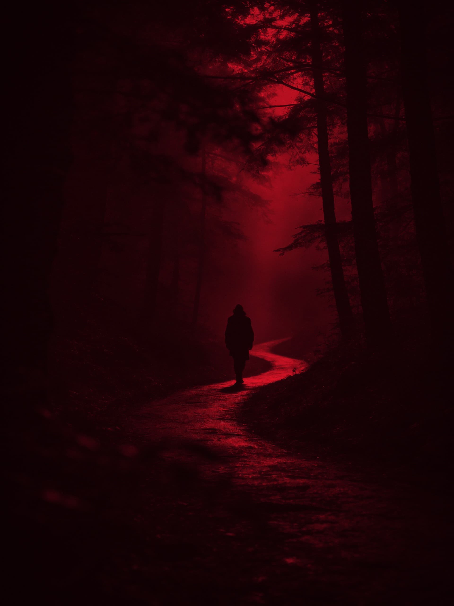 Neblige Szene in einem dunklen Wald